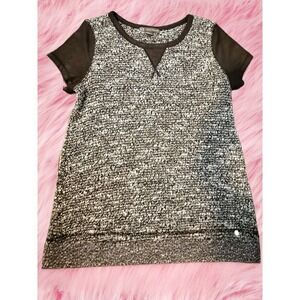 AX Armani Exchange Textured Knit V Neck Tunic Top Black White Womens S‎ P